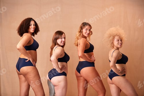 Preview: Group Of Diverse Women Friends One With Prosthetic Limb In Underwear Promoting Body Positivity