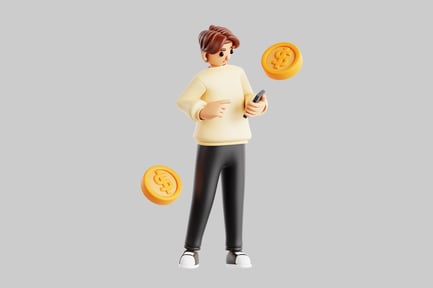 Preview: Cartoon man with coins and phone