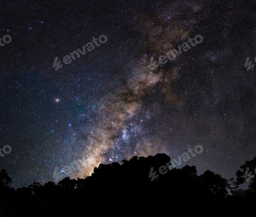 Preview: Landscape of Milky way mountain and deep forest at night sky, Doi Samer Dao, Nan province
