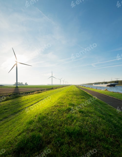 Preview: Wind turbines and canal, Bath, Zeeland, Netherlands