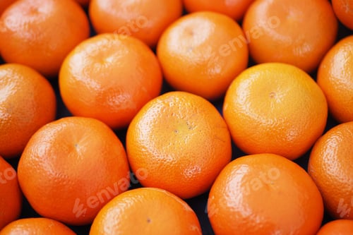 Preview: Oranges arranged neatly in a market display during daylight