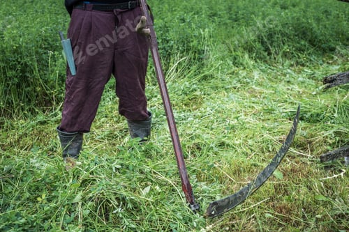 Preview: Man cutting grass with a sythe, Maramures, Romania