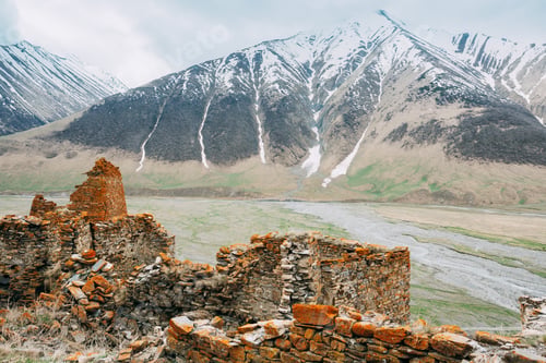 Preview: Fortress On Mountain Background Near Karatkau Village, Kazbegi District, Mtskheta-Mtianeti Region