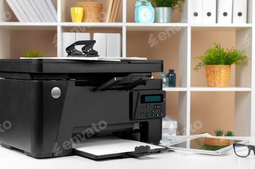 Preview: Printer, copier, scanner in office. Workplace. creative photo