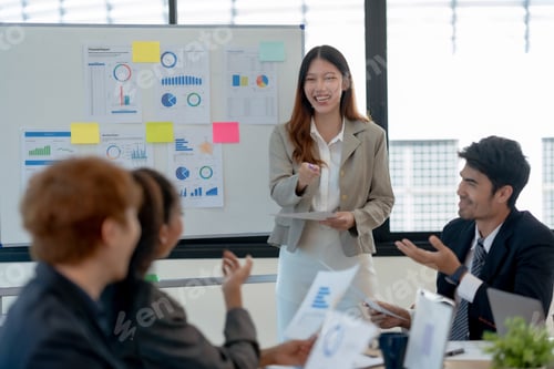 Preview: Group of young Asian business creative development planning strategy meeting and presentation