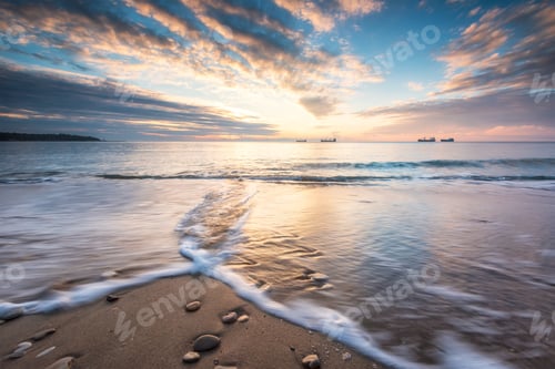 Preview: Sunrise view at a sandy beach with waves
