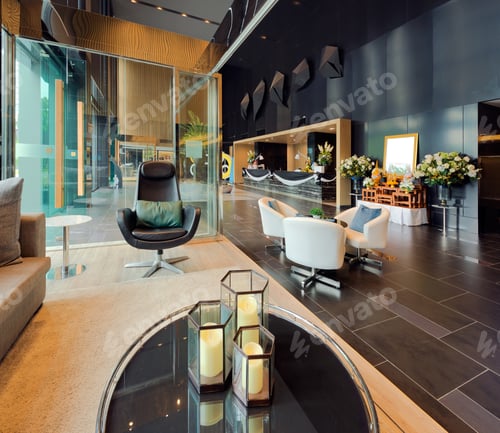 Preview: Luxury private lobby in a hotel, Entrance and reception