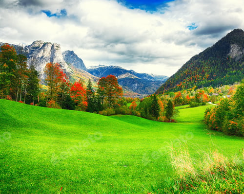 Preview: Alpine meadows at autumn near Grundlsee lake.
