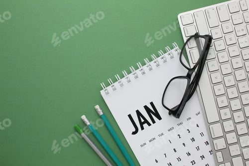 Preview: Desktop calendar on a modern desktop. Schedule and time planning in office and business.