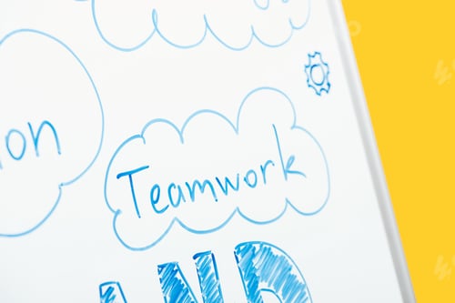 Preview: close up view of word teamwork written on white flipchart
