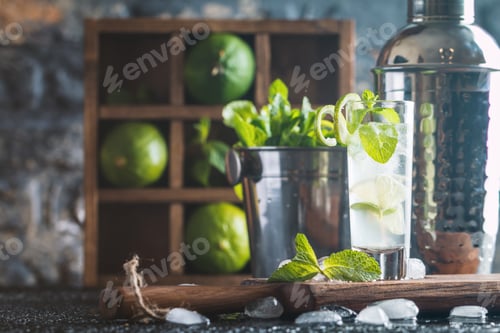 Preview: cocktail with lime and mint