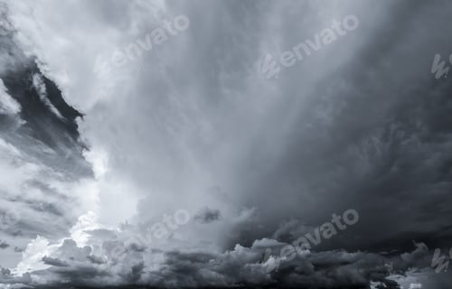 Preview: Dark dramatic sky and clouds. Background for death and sad concept. Gray sky and fluffy white clouds