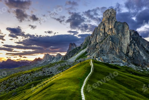 Preview: A pathway leading into the mountain at Passo de Giau at the Dolomites in the Italian alps