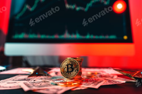 Preview: Bitcoin on a home computer chart and money and investment