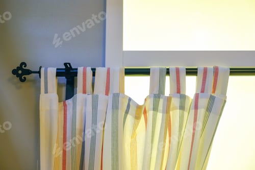 Preview: The Curtain Hangs On A Horizontal Bar. Against The White Wall.
