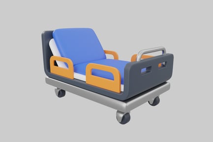 Preview: Contemporary Hospital Bed with Blue and Orange Cover