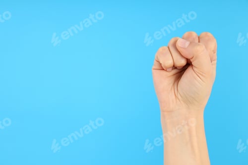 Preview: Girl power concept on blue background, space for text