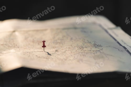 Preview: Putting pins to destination on map. Plan travel and relax with vacation holiday.