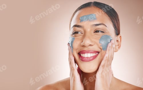 Preview: Skincare, beauty and woman with a face mask in a studio for a cosmetic, wellness and natural routin