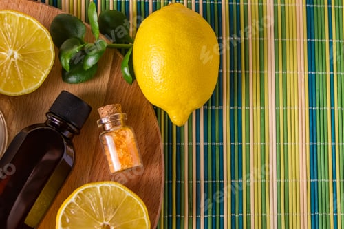 Preview: Eco cosmetics with lemon oil. Products for spa treatments, relax and alternative medicine.