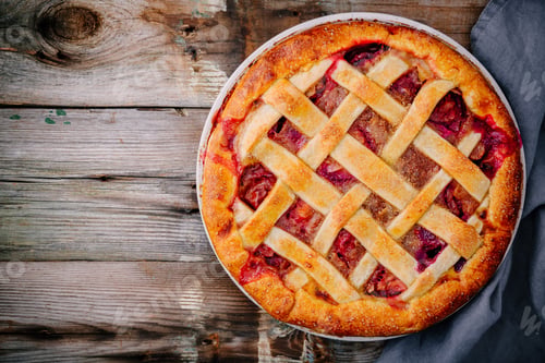 Preview: Homemade plum pie on rustic background