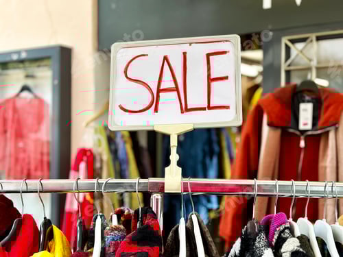 Preview: Big Holiday Seasonal Sale In Fashionable Store With Clothes