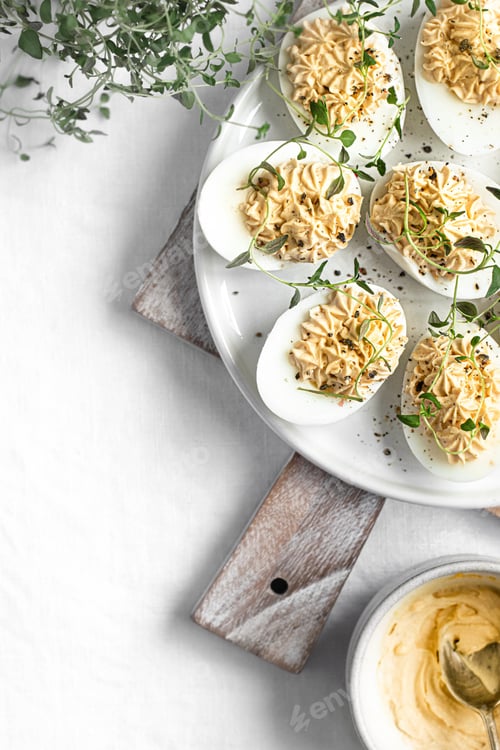 Preview: Deviled eggs on a white plate
