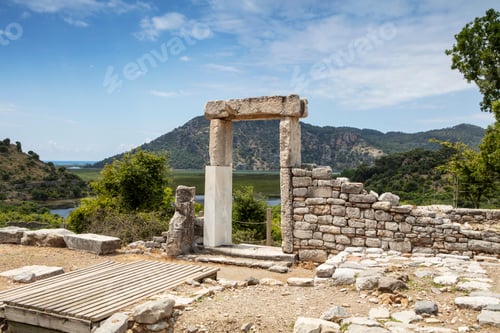 Preview: Turkey touristic area Dalyan Ortaca, Kaunos rock tombs in Dalyan, ancient city of Kaunos, Turkey.