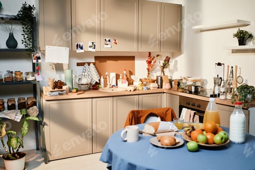 Preview: Domestic kitchen with dining table