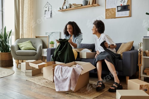 Preview: LGBT Couple Upcycling Clothes Together in Their Cozy Living Room During Afternoon Sunshine