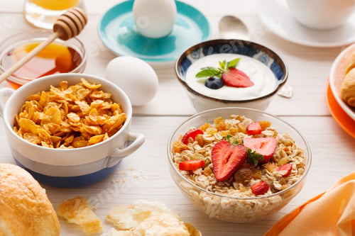 Preview: Continental breakfast menu on woden table