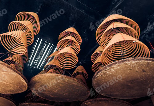 Preview: looking up at incense coil at chinese temple