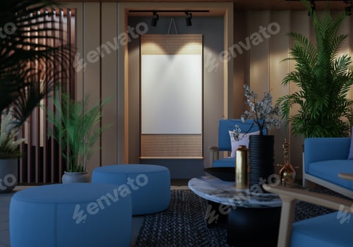 Preview: 3D illustration Mockup photo frame in living room rendering