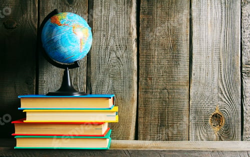 Preview: The globe and multi-coloured books.