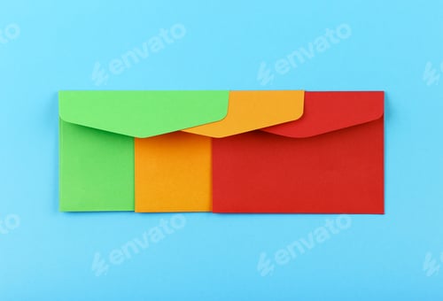 Preview: Three colorful envelopes over blue