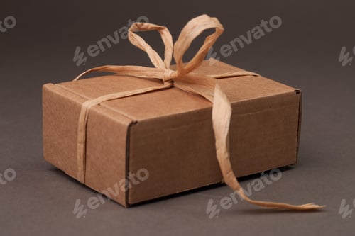 Brown Gift Box Tied with Raffia Ribbon