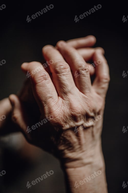 Preview: Close up of wrinkled hands, copy space.