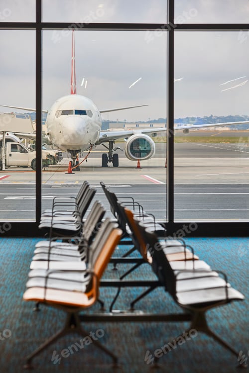 Preview: Airplane refueling and departure area. Transportation industry. Fuel supply