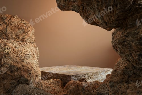 Preview: Rock podium display for packaging presentation on brown mocha mousse wall