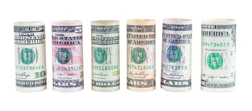 Preview: Rolled United States Currency on a White Background