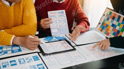 Preview: UX graphic designer planning application process development prototype wireframe for web smart phone