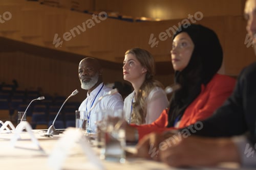 Preview: Matured African-American businessman looking at camera while business colleague sitting together