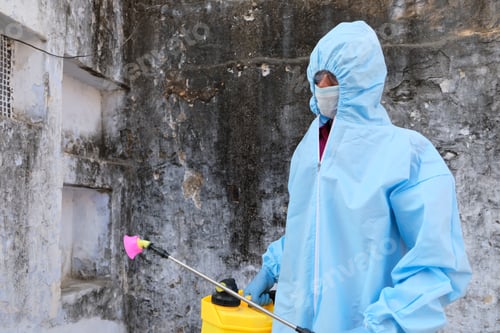 Preview: Indian sanitary worker conducting disinfection of the interior during the COVID-19 pandemic