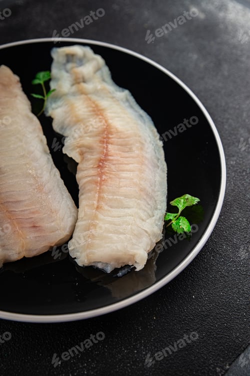 Preview: Raw fish fillet fresh tasty food dish delicious gourmet food background on the table rustic food top