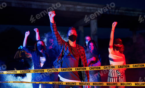 Preview: Group of protesting young people that standing together