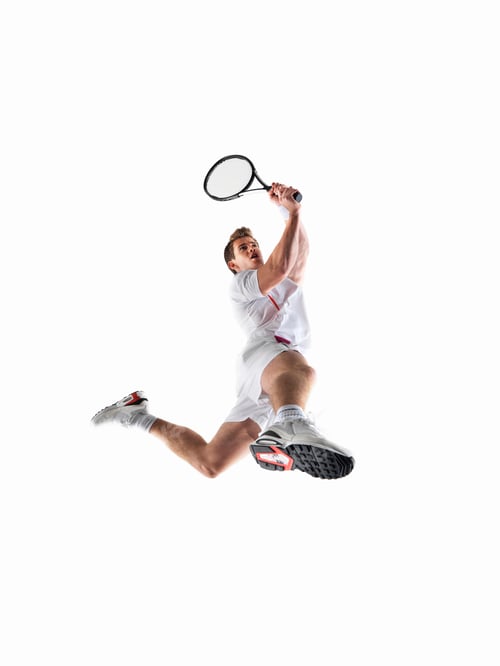 Preview: Man playing tennis isolated on white background