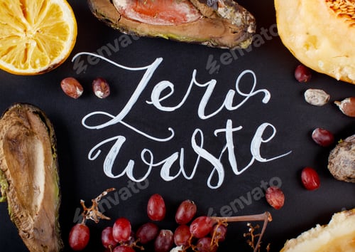 Preview: Chalkboard with zero waste lettering and rotten fruits