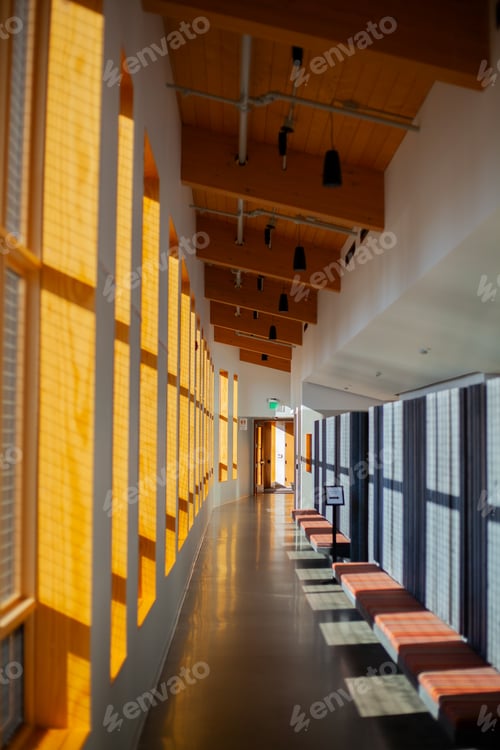 Preview: the sun shines on a bright hallway as the sunlight pours through