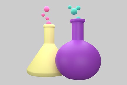 Visualização: Copos químicos coloridos com bolhas