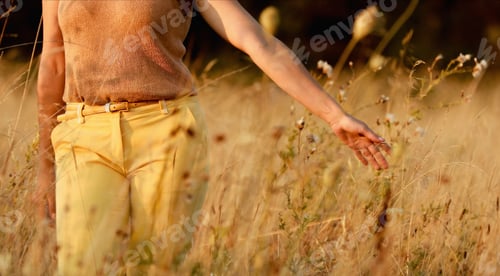 Preview: Healthy Lifestyle Concept. Young Pretty Caucasian Happy Girl Woman Walking At Summer Meadow
